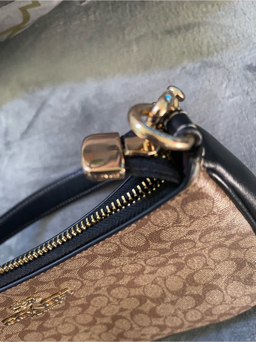 Coach Brown Signature Canvas Shoulder Bag with Black Trim - Picture 8 of 12